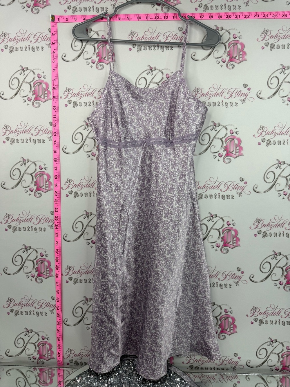 Dress Lavender Slip Dress with Delicate Print milkmaid tie up ribbon bow